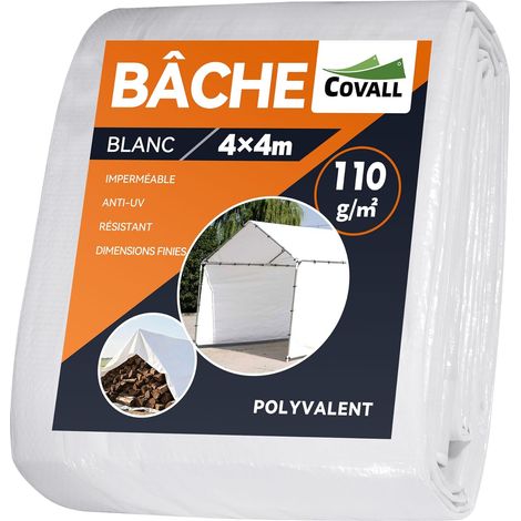 Bâche de Protection Extérieure 4x4 m Imperméable, Bache pour Remorque 110 g/m² Résistante aux UV, Bâche Étanche avec Oeillets, pour Bois, Jardin, Piscine, Poulailler,Blanc (1/5)