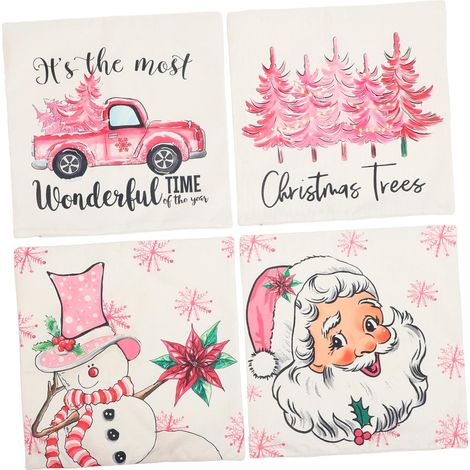 Weihnachtskissenbezüge Polyester 4 pièces Quadratische Praktische Festtagsdekor pour Sofas (1/5)