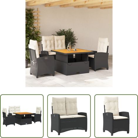 vidaXL Relaxsessel - 4-tlg. Garten-Essgruppe mit Kissen Schwarz Poly Rattan (1/5)