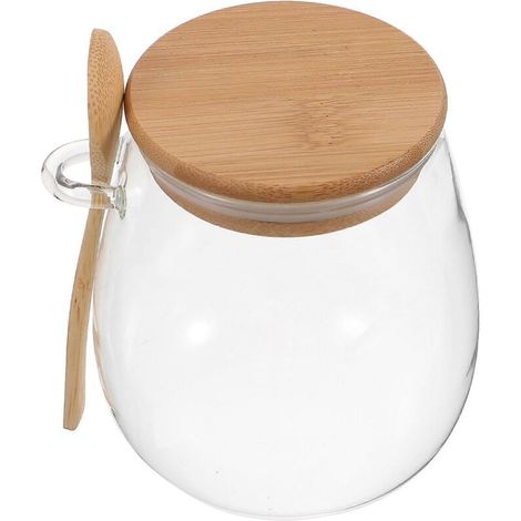 Bocal de conservation en verre avec couvercle hermétique, boîte de conservation en verre transparent pour thé et café avec cuillère. (1/2)