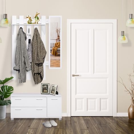 Ensemble Hall Entrée Porte-manteaux Miroir Porte-chaussures Crochets Étagère Tiroirs Couloir Rangement Travail Blanc