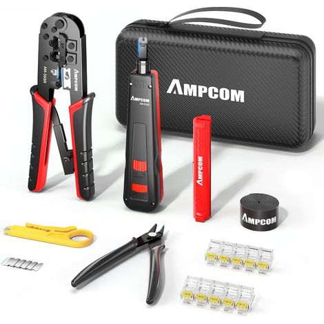 7 in 1 Ethernet Crimping Tool Kit RJ45/RJ11 Network Tool Kit for RJ45 Cat6/Cat5e/Cat5 Connectors with 110 Punching Tool, Wire Stripper in Portable Waterproof Bag (1/5)