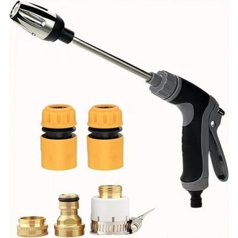 Pistola de agua para manguera de jardín Power Jet de alta presión, ideal para lavado de autos, jardín y patio, con accesorios, 3 modos de rociado, tanque de espuma, metal resistente (1/5)