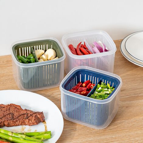 Aufbewahrungsbox für blaue und grüne Zwiebeln und Ingwer, ideal für Gewürze und Früchte, mit Fächern für Kühlschrankzutaten. (1/4)