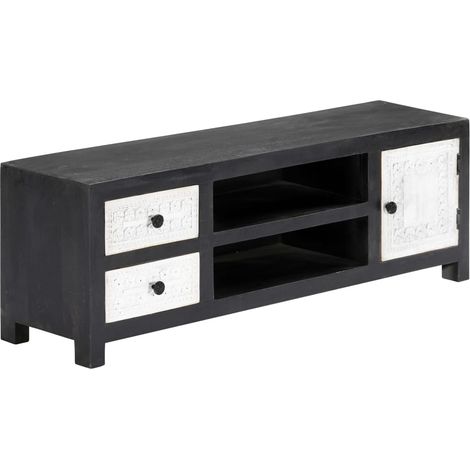 Meuble TV,Banc TV,Armoire TV sculpté à la main Gris et blanc 120x30x40 cm Manguier CFW449346 (1/5)