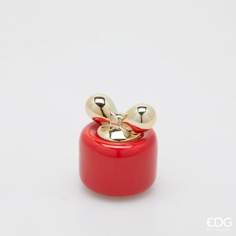 EDG Enzo De Gasperi Candela di Natale Fiocco H 10 Cm D 8,5 Cm Berry Fruit Rosso Oro
