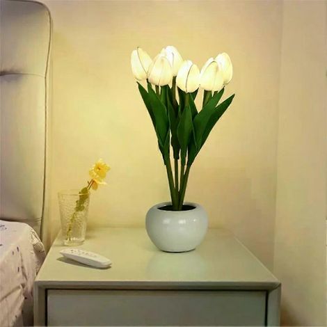 HONORNIC - Lampe de table effet tulipe, décoration d'hôtel tendance 2023, veilleuse LED pour chevet, salon, jardin. (1/5)