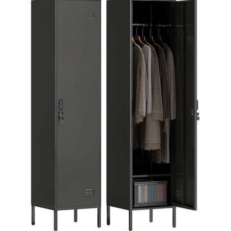 Armadio metallico con serratura 40x40x179 cm in acciaio nero con appendiabiti - CHICFURN (1/5)