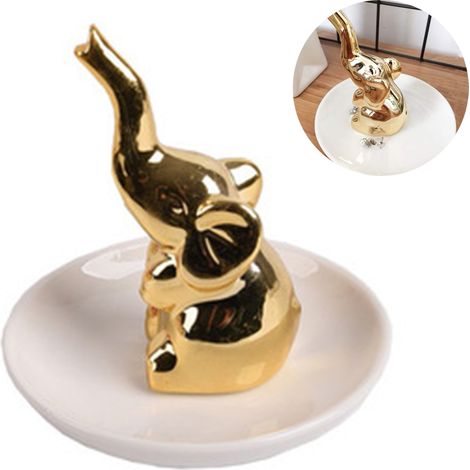 Porte-Bagues - Éléphant En Céramique Émaillée - Pour Bijoux Anneaux Bracelets Boucles Doreilles - Décoration Salle De Bain Cuisine Bureau - 1 Pièce (1/5)