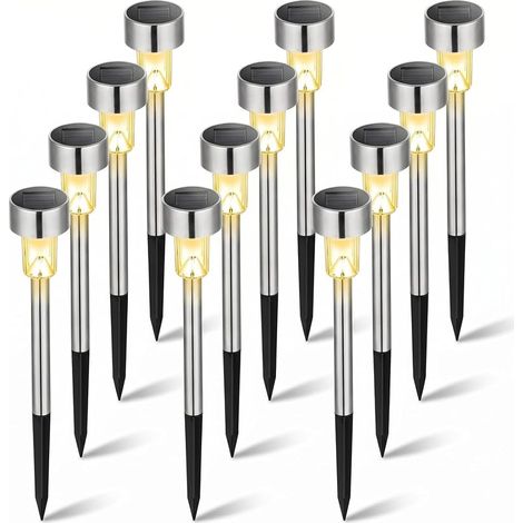 Lot de 12 lampes solaires LED CNMTCCO pour extérieur, jardin, étanches IP44, pour balcon, terrasse, allées, pelouse, décoration extérieure (blanc chaud) (1/5)