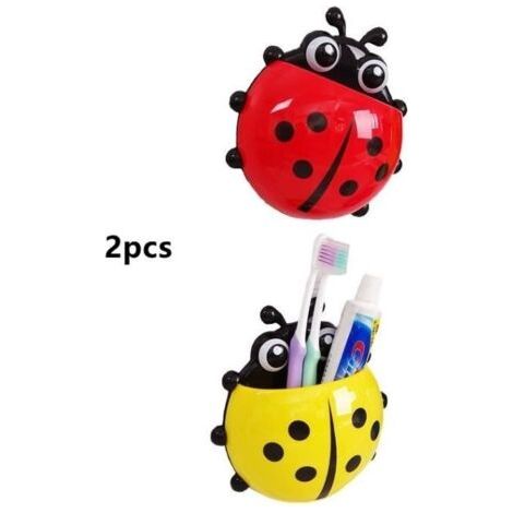 (Bleu, rouge)Porte-Brosse à Dents - Non spécifié - Coccinelle - Ventouse - Étanche - 2 pièces (1/4)