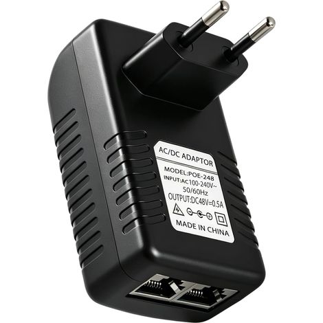 48V 0,5A PoE Ethernet-Injektor-Adapter, 24W Ethernet-Netzteil mit 100 Mbit/s Geschwindigkeit und LED-Anzeige, 48V PoE-Wandinjektor mit EU-Stecker, für IP-Kameras, Access Points, WLAN und VoIP-Telefone
