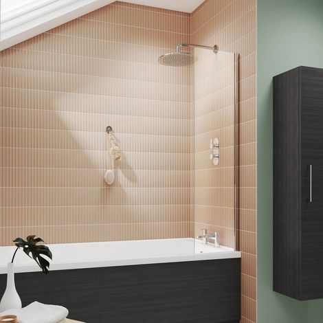 Nuie Pacific Square Fixed Bath Screen 1400mm H x 350mm W - 6mm Glass (1/4)