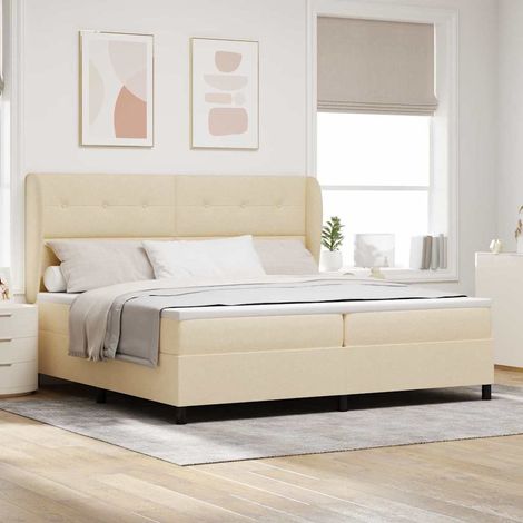 Letto a molle con testiera Crema 200 x 200 cm Tessuto (1/5)