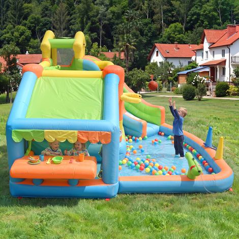 aquatique enfants 360x350x210cm tissu oxford,toboggan,panier basket et cuisine de jeux pour extérieur.