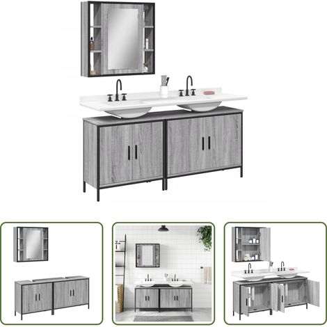 Spiegelschrank - 3-tlg. Badmöbel-Set Grau Sonoma Holzwerkstoff (1/5)