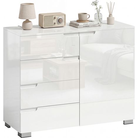Commode à 4 tiroirs, buffet à 1 porte, étagère réglable, pour salon, chambre, 100 x 40 x 80 cm (1/5)