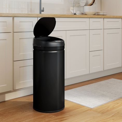 Poubelle de cuisine 42 L à capteur inox noir OKMYHOME (1/4)