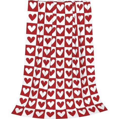 Couverture en flanelle douce et confortable pour la Saint Valentin, motif cœur rouge, à carreaux, amour romantique, décoration pour anniversaire, mariage, cadeau, pour la maison, le lit, le canapé, la (1/5)
