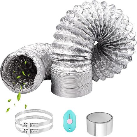 Tuyau ventilation en PVC 125mm Gaine VMC 3m Tuyau Évacuation Tuyau D'évacuation D'air Flexible Gaine Ventilation en Aluminium avec 2 Colliers de Serrage en Acier pour Climatiseur Extracteur (1/5)