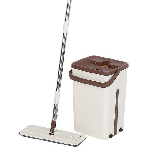 Smart Mop Compact – Balai à Tête Extra Large et Pivotante 360° + Seau à 2 Compartiments Nettoyage et Essorage avec Système de Vidange + 2 Lingettes Microfibre Marron