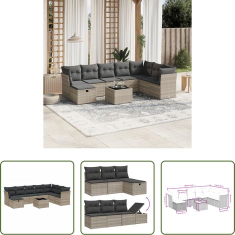 vidaXL Set muebles jardín 9 pzas y cojines ratán sintético gris claro (1/5)