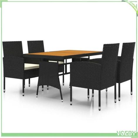 Mobilier à dîner d'extérieur - FAFEICY - 3120098 - Résine tressée imperméable - Plateau acacia massif - 4 places (1/5)