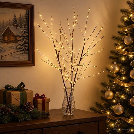 vidaXL Rami di rame natalizi con LED 3 pz Marrone 62 cm Acciaio (1/5)