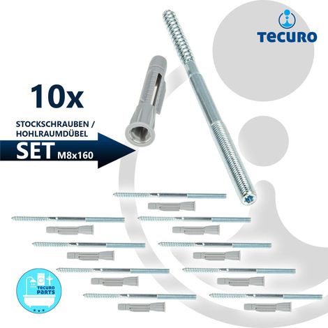 tecuro Stockschraube M 8 x 160 mm, verz. mit Universal Hohlraumdübel - 10 Stück (1/3)