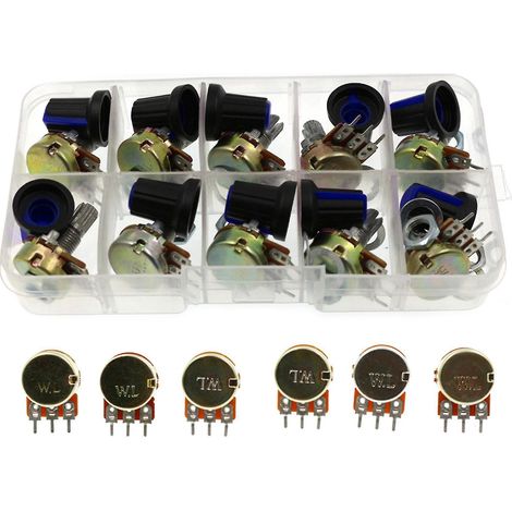 Kit de potentiomètres WH148 B1/2/5/10/20/50/100/500 kΩ, 1 MΩ, 15 mm, linéaire, conique, rotatif