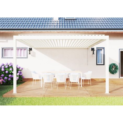 Pergola Bioclimatique Aluminium Adossée Blanc 4x3,5 Manuelle S ORIAL France (1/5)