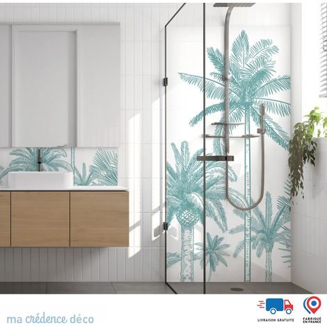 Panneau de douche : Palmiers colorés - Couleur Bleu turquoise - Alu composite - 90 - 245 (1/3)