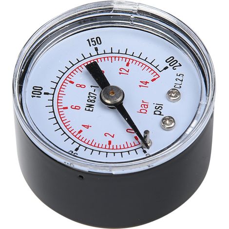 Mechanisches Manometer für Luft, Öl und Wasser, 1/8" BSPT-Rücklaufanschluss (0-200 psi 0-14 bar) (1/5)