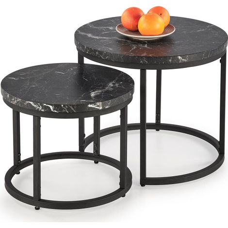 Conjunto mesa de centro Houston 951, Mármol negro + Negro, 45x0x0cm, Diámetro: 53, MDF, Redonda