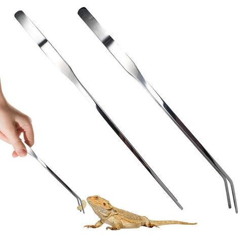 Futterzange – 2er-Set – 27 cm – Extra lange Edelstahl-Aquarienzange mit geraden und gebogenen Spitzen – Silber (1/5)
