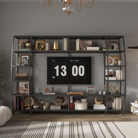 Meuble TV Grand meuble TV, 217 x 35 x 150 cm, noir, fer + MDF (1/5)