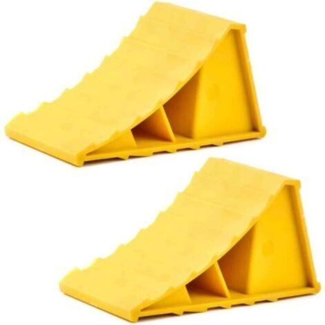 Cale de roue, 2 pièces, bloc antidérapant, cales de roue, cale de roue de voiture, cale de roue de voiture, pour caravane, camping-car, voiture, moto, van à chevaux – Jaune (1/4)