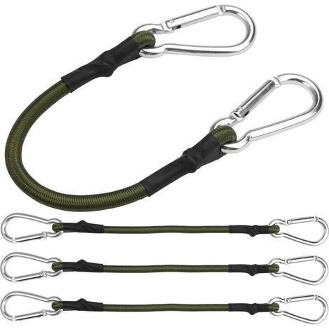 Set of 4 Bungee Tensioners with Carabiner, 30cm Bungee Cord with Carabiner, Elastic Luggage Rope, Heavy Duty Elastic Straps with Hooks for Camping, Tarpaulins, Tent, Luggage, Car (1/4)