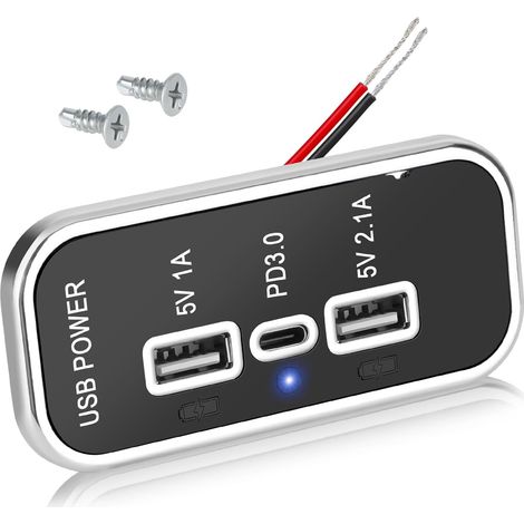 USB cargador de salida, carga rápida PD3.0 tipo C y doble USB A 3.1A cargador de enchufe del panel de 12V/24V coche RV (1/5)