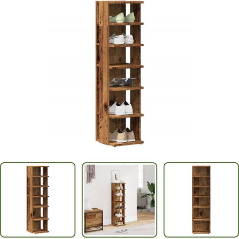 vidaXL Bois d'ingénierie - Armoire à chaussures vieux bois 28x27x102 cm bois d'ingénierie (1/5)