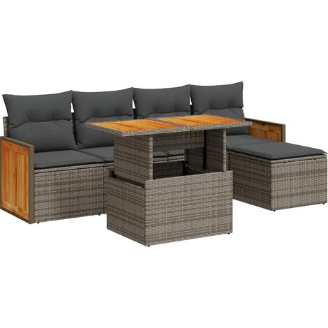 vidaXL Set Divano da Giardino 6pz con Cuscini Grigio Polyrattan Acacia (1/5)