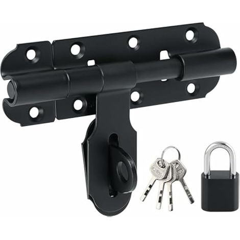 Verrous Loquet Porte Extérieur Ensembles 15 CM, Loquet de Porte à Boulon Coulissant Verrou de Porte à Barillet Serrure avec Trou pour Cadenas (1/5)