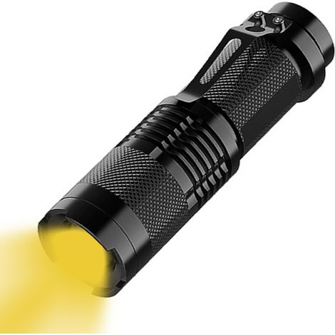 MIVOCS Mini lampe de poche LED 3500 K à lumière jaune, 3 modes d'éclairage, lampe torche étanche zoomable pour extérieur, camping, activité d'observation nocturne, utilisation d'urgence (1/5)