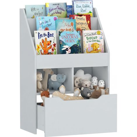 Bibliothèque Multi-Rangement 3 Étagères 2 Niches Bois Gris (1/5)