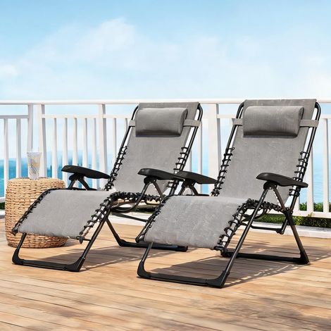 Transat Lot de 2 pliants en textilène avec appuie-tête gris (1/5)