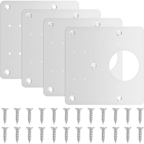 4pcs plaques de réparation de charnière d'armoire, supports de réparation de charnière avec trou et vis de fixation, en acier inoxydable pour porte de placard et meubles en bois, (1/5)
