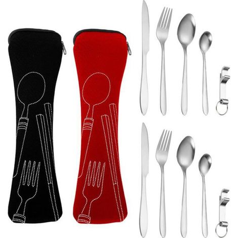 Lot de 2 Couverts,Acier inoxydable,Portable,Léger,Voyage,Camping (1/5)