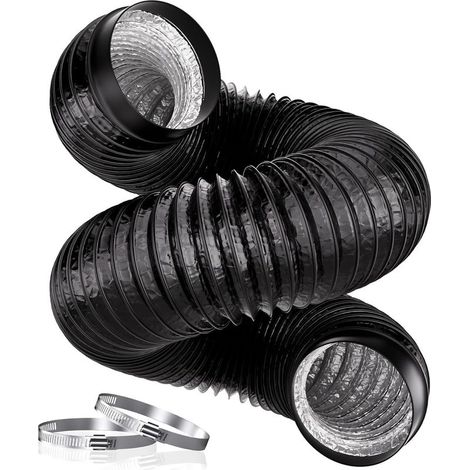 Tuyau d'évacuation d'air 150 mm, tuyau en aluminium PVC de 3 m, avec 2 colliers de serrage pour hotte aspirante, ventilateur, sèche-linge, extracteur, noir (1/5)