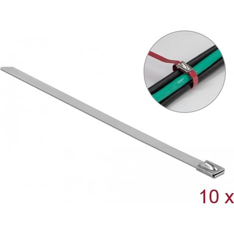 Delock Sujetacables de acero inoxidable L 300 x Ancho 7,9 mm 10 piezas