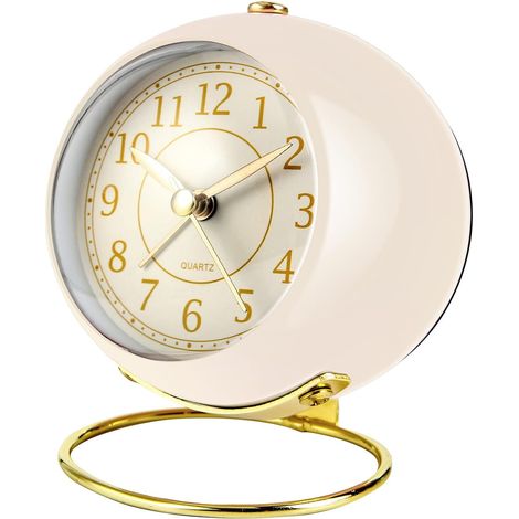 Petite horloge de bureau pour chambre, réveil silencieux, style vintage doré, esthétique tendance, sans tic-tac, fonctionne à piles, mignonne, idéale pour le bureau ou le salon. (1/5)